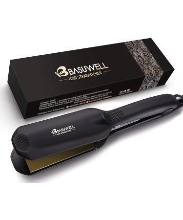 Basuwell Professional Hair Straighteners Wide Plates for Thick Hair Five-Speed Temperature Control Voltage Salon Fast Hair Styler UK Plug Black A style
