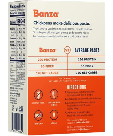 BANZA Chickpea Cavatappi Pasta - 8oz Pack of 6 | GMO Free, Gluten-Free - Buy Online on GoSupps.com