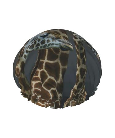 Giraffe at sunset Printed Shower Cap Bath Cap Waterproof Shower Caps Fits All Head Sizes All Hair Textures for Women Hair Bath Caps
