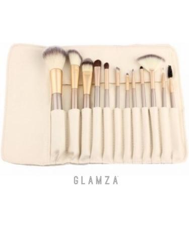 Glamza Pro 12pc Champagne Face Eye Brow Lip Contour MakeUp Brushes Set In White Pouch - Buy Online on GoSupps.com