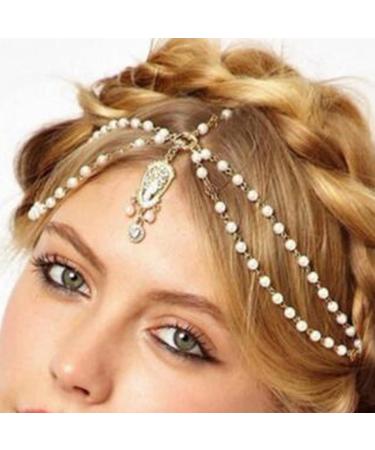 Runmi Forehead Chain Pearl Hairpiece Bridal Headpiece Hair Accessories for Women and Girls (A) - Buy Online on GoSupps.com