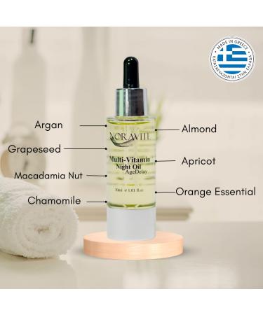 AgeDelay Multi-Vitamin Night Facial Oil | Intensive Skin Tightening & Moisturizer | Antioxidant Serum with Vitamin E Omega 3 6 9 & Seaweed - 30ml - Buy Online on GoSupps.com