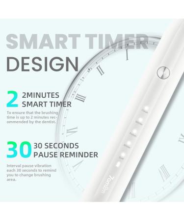 7am2m Sonic Electric Toothbrush for Adults and Kids with Travel Case and 8 Brush Heads 5 Modes with 2 Minutes Build in Smart Timer Roman Column Handle Design (White) White With Travel Case - Buy Online on GoSupps.com