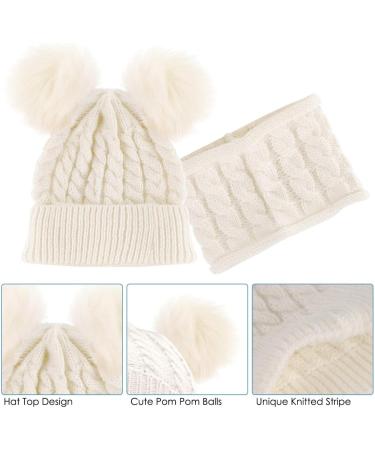 CheChury Toddler Hat and Scarf Set - Baby Warm Knit Pom Beanie Cap with Circle Loop Scarf - White (1-3 Years) - Buy Online on GoSupps.com