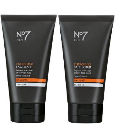 No7 (LOT DE 2) Nettoyant visage nergisant pour hommes x 150 ml et Gommage visage nergisant pour hommes x 150 ml