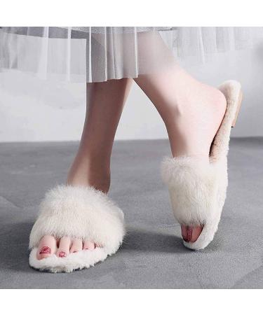Black Fluffy Sliders Faux Fur Fluffy Slippers Women Slippers Fashion Ladies Shoes Furry Flip Flops Fur Slides with Arch Support Female Flat Sandals Autumn Slides for Indoor Outdoor (D 24.5CM) - Buy Online on GoSupps.com