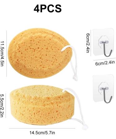 Bath Sponge Set - 4 Exfoliating Shower Sponges with 2 Adhesive Hooks for Adults and Kids - Buy Online on GoSupps.com