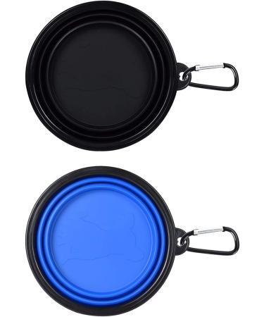 Petbonus Foldable Dog Bowl - 2 Silicone Travel Bowls for Water & Food | Portable Leak-Proof Design with Carabiners - Blue & Black (1000ml) - Buy Online on GoSupps.com