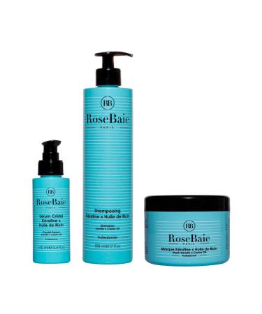 Rosebaie Keratin and Castor Oil Kit, Moisturizing Elements, Sulfate and Paraben Free, 3 units (Lot 1)