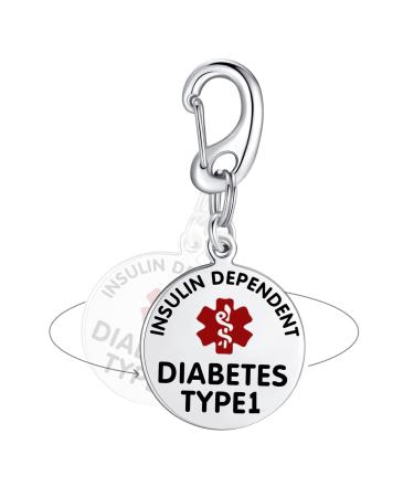 Divoti Insulin Dependent T1D Bag Tag 1.25" - with Quick Click | Pre-Engraved Stainless Steel Dual-Sided | Bold Lettering Stainless Steel: Quick Clip Insulin Dependent T1D