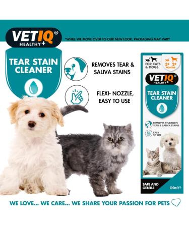 VetIQ Tear Stain Remover 100ml Removes Tear Stains Around Eyes & Mouth Safe & Gentle Dog Tear Stain Remover Cat & Dog Eye Wipes Suitable For All Breeds & Sizes Puppy Eye Wipes Packaging may vary  - Buy Online on GoSupps.com