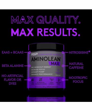RSP Nutrition AminoLean MAX Pre Workout - Intense Energy, Massive Pumps & Laser Focus - Passion Fruit Punch - 25 Servings - Buy Online on GoSupps.com