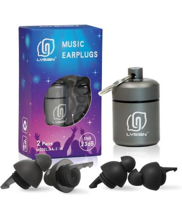 LYSIAN High Fidelity Concert Ear Plugs for Music Reusable-2 Pairs - Black