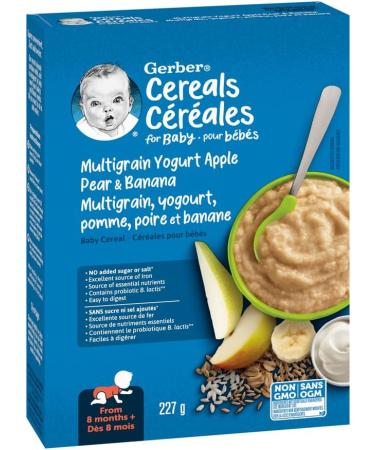 GERBER CEREAL Wheat with Yogourt & Apple Pear Banana Cereal 8+ months 227 g 6 Pack - PACKAGING MAY VARY Wheat with Yogourt Apple Pear Banana - Buy Online on GoSupps.com