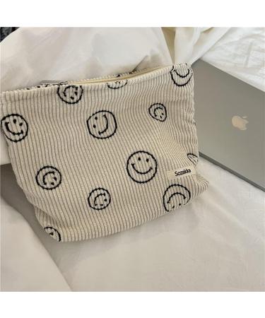 Corduroy Cosmetic Bag for Women | Aesthetic Handbags Purses | Smile Dots Makeup Organizer | Beige Makeup Bag for Girls - Buy Online on GoSupps.com