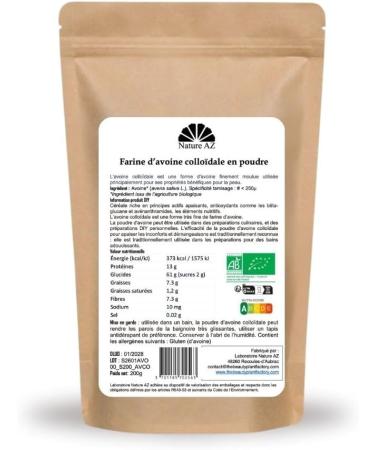  Nature AZ Organic Colloidal Oatmeal Ultra Fine Powder Rich in Fiber & Beta-Glucans Anti-inflammatory Soothing for Sensitive Skin 200g Bag French Production. - Buy Online on GoSupps.com