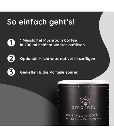  smaints smaints Mushroom Coffee - Caffeine-free mushroom coffee with Lion's Mane (Hericium) and Cordyceps - Vital adaptogenic mushrooms - Swiss Water Process - Caffeine-free and sugar-free - Instant coffee - Buy Online on GoSupps.com