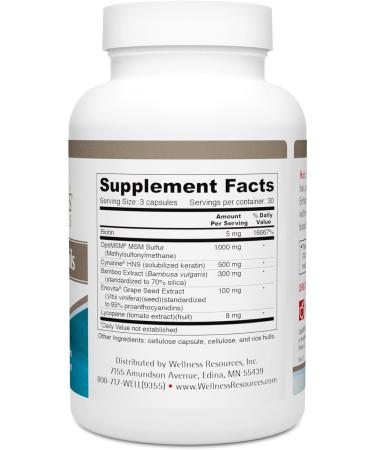 Wellness Resources Hair Skin & Nails with Biotin Cynatine HNS Keratin OptiMSM Bamboo & Grape Seed Extract Supplement for Stronger Nails Healthier Hair & Youthful Skin (90 Capsules) - Buy Online on GoSupps.com