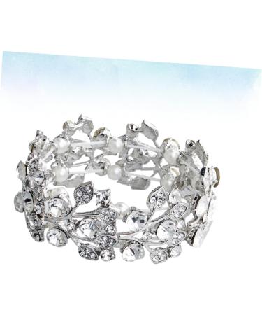 Clispeed Diamond Arm Band Women's Wedding Tennis Bracelet Cuff | Rhinestone & Pearl Design | Open Bangle | 6.5*3cm Silver - Buy Online on GoSupps.com
