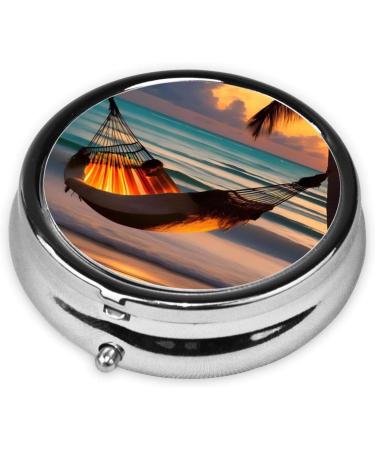 Sunset Beach Hammock Round Pill Box | 3 Compartment Portable Organizer for Travel & Purse - Buy Online on GoSupps.com