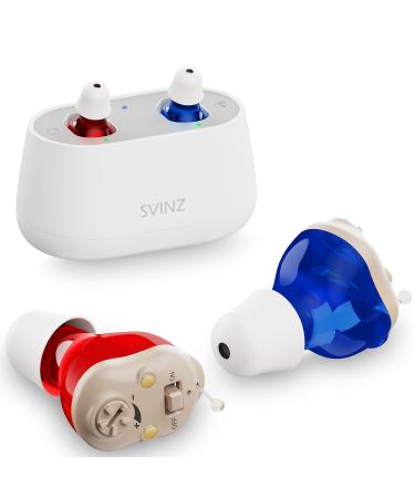 Hearing Aids for Seniors, SVINZ Rechargeable Hearing Amplfier, 24 Hours Long Duration, Easy to USE and Portable Red & Blue