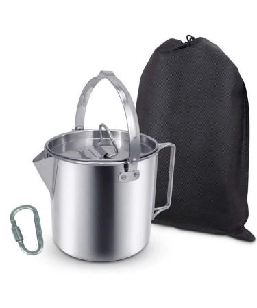 AITREASURE Camping Tea Kettle Stainless Steel Hiking Pot Portable 1.2L Coffee Pot with Handles and with Lids for Camping Hiking Picnic Pot and Hook