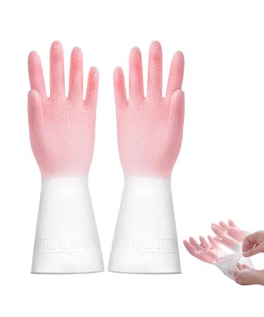 Skoulazeo Rubber Cleaning Gloves | Kitchen Cleaning Gloves Waterproof Dishwashing Cleaning Gloves for Kitchen Dishes Gardening Pink