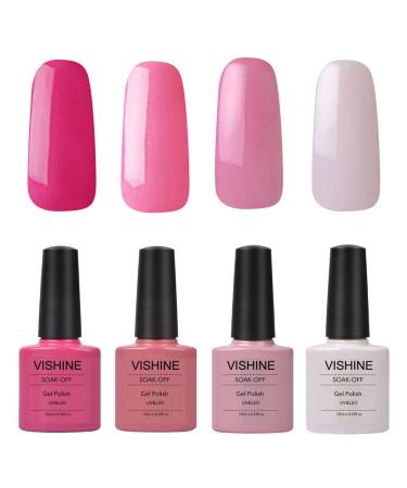 Vishine UV LED Soak Off Gel Nail Polish Manicure 4 Pcs 10ml Shiny Colors Nail Art Kit C096
