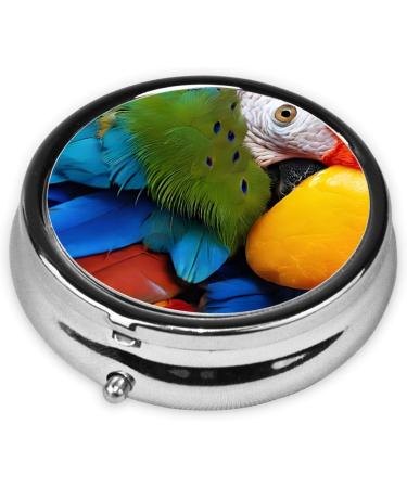 Fantastic Parrot Feather Printed Mini Round Pill Box | 3 Compartment Travel Organizer | Portable Medicine Case for Home & Office - Buy Online on GoSupps.com