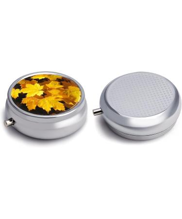 Travel Pill Box with Yellow Maple Leaves - 3 Compartment Portable Pill Organizer for Purse & Pocket - Buy Online on GoSupps.com