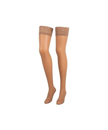 Compressana Calypso 140Den Feinrick Support leg socks with a lace ligament - effective support effect with approx. 15-18mmhg compression - thigh stockings with adhesive tape - size IV - color pearl - 1 pair IV - l - 42-44 pearl