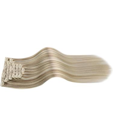 Moresoo Brown & Platinum Blonde Highlight Clip in Human Hair Extensions - 16 Inch, 7 Pieces, 120g - #9A/60 - Buy Online on GoSupps.com
