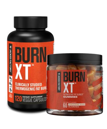 Jacked Factory Burn-XT Clinically Studied Fat Burner (120 Capsules) Burn-XT Weight Loss Gummies - Fat Burner & Appetite Suppressant Gummies (60 Gummies Tangerine Sour)