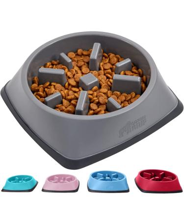 Gorilla Grip Slip Resistant Slow Feeder Dog Bowl, Slows Down Mealtime, Improve Pets Digestion, Healthy Eating Habit, Prevent Dogs and Cats from Overeating, for Dry, Fresh, Wet Pet Food 2 Cup Gray