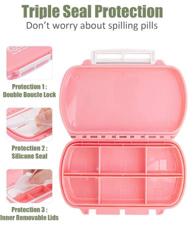 Portable Travel Pill Organizer - Mooyue Compact Daily Pill Box Stylish Vitamin Case with Sticky Labels - Perfect for Travel (Pink - Buy Online on GoSupps.com