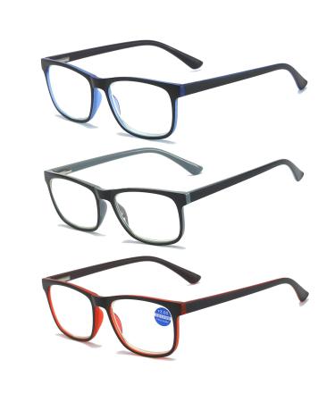 MMOWW 3-pack reading glasses for men and women - anti-blue computer glasses with spring hinges (gray+blue+red +2.5 gray+blue+red 2.5 x