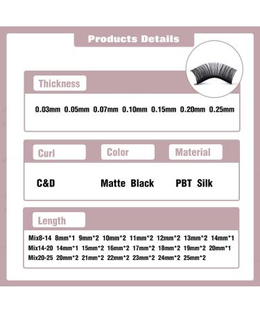 Eyelash Extensions 1:1 - D Curl 0.20mm Mixed Sizes (8-14mm) | Premium Individual Eyelashes for Stunning Looks - Buy Online on GoSupps.com