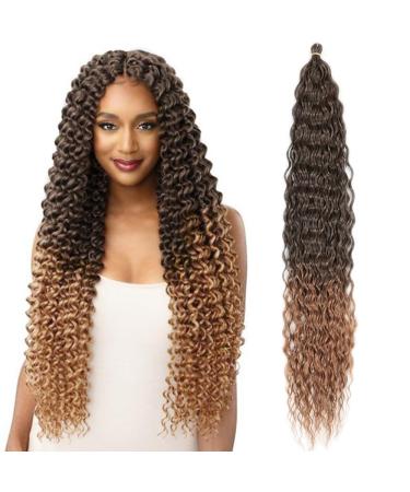 DSoar 30 inches 3 packs deep twist crochet hair ocean wave curly bohemian crochet braids deep wave hair bundles synthetic hair extensions for women girls 30inch t27#