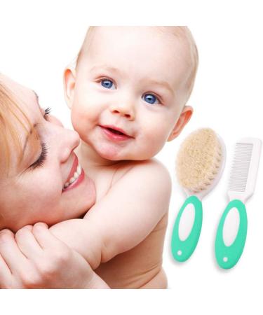 Baby Hair Brush and Comb Set for Newborns & Toddlers | Soft Goat Bristles | Ideal for Cradle Cap | Perfect Baby Registry Gift - Green - Buy Online on GoSupps.com