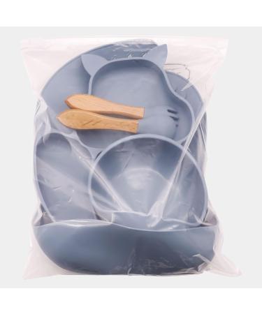 Hoseay Baby Weaning Set - 5 in 1 Silicone Feeding Set for Kids - Blue Squirrel Design - Buy Online on GoSupps.com
