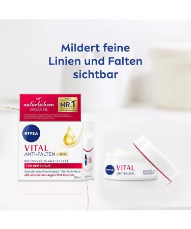 NIVEA VITAL Soin de jour anti-rides Intensiv Plus SPF 15 soin du visage pour peaux matures l'huile d'argan naturelle et au calcium cr me de jour avec SPF pour une hydratation intense (50 ml) Huile d'argan 50 ml (Lot de 1) - Buy Online on GoSupps.com