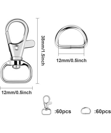 SANNIX 120 Pcs Keychain Clip Hooks with D Ring Include 60Pcs Swivel Snap Hooks Lanyard Clip and 60Pcs D Ring for Purse Hardware Sewing Projects (1/2 Inside Width) Silver - Buy Online on GoSupps.com