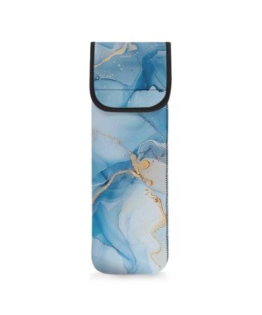 Blue Marble Print Neoprene Curling Iron Holder Water Resistant Iron Curling Wand Cover Women's Heat Resistant Travel Organizer Bags