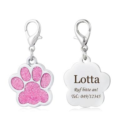 Dog tag with engraving for dogs and cats animal tag paw print motif ID tags address tag pink