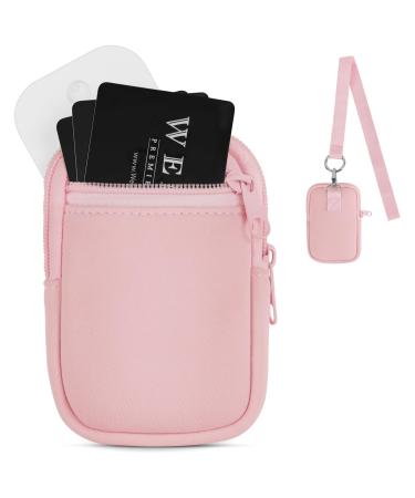 2 in 1 Zippered Pouch with Mini Pocket Compatible with Touchland Power Mist and Glow Mist 1FL OZ Pouch Case for Hand Sanitizer Card Spray Bottle Accessories with Strap for Women Men Pink