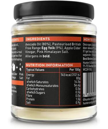 Hunter & Gather Avocado Oil Mayonnaise 175g - Paleo Keto Avocado Mayo with British Free Range Egg Yolk - Sugar & Gluten Free - Buy Online on GoSupps.com