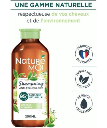Natur Moi - Anti-Dandruff Shampoo - Sulfate-Free - Care for Normal Dandruff Hair - Tea Organic Cucumber Water - 95% Natural Origin - 250 ml - Made in France - Buy Online on GoSupps.com