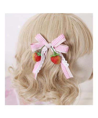 March9 Women Teen Girls Sweet Cute Strawberry Hair Bow Clips Barrettes Pink Lace Little Girl Decoration Assorted Accessories Alligator Braid Ornaments (Pink2)  one size