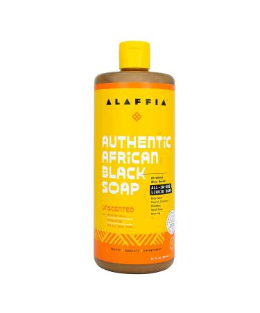 Alaffia Authentic African Black Soap - 2 Pack 32 Fl Oz | All-in-One Body Wash, Face Wash, Shampoo & Shaving Soap with Fair Trade Shea Butter, Unscented - Buy Online on GoSupps.com