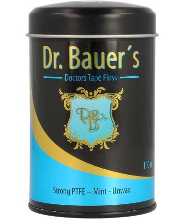 Dr. Bauer's Premium Dental Floss 100m - Stylish Black Metal Can with Lid Refillable Mint Flavor - Tape Fin & Unknelled - Buy Online on GoSupps.com